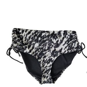 Bar III Swim Bottoms XL Black White Animal Print Womens High Waist Lace Up